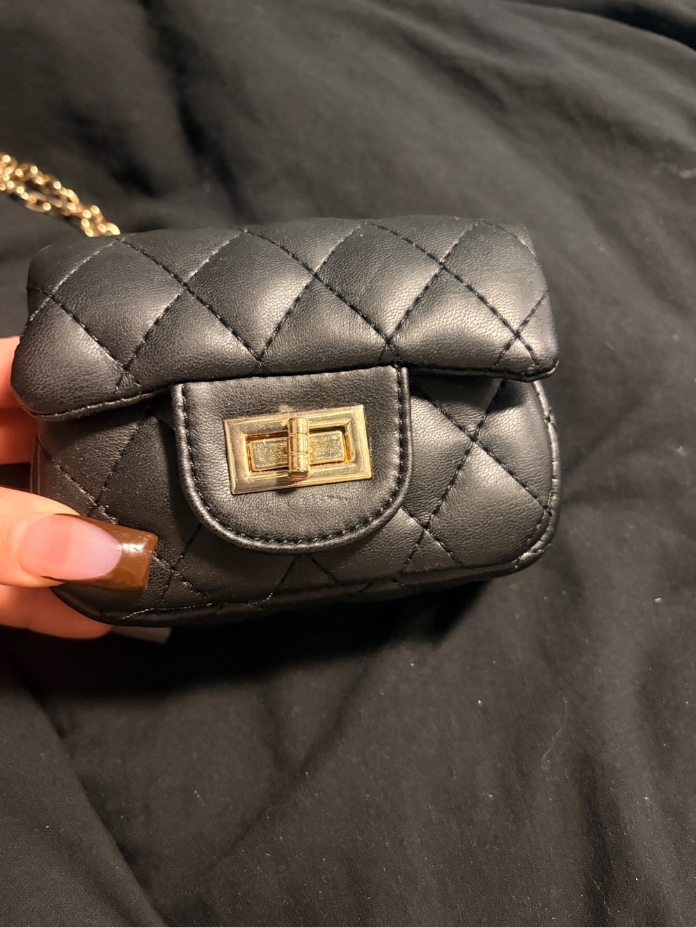 Quilted Mini Crossbody Bag in Black with Gold Hardware
